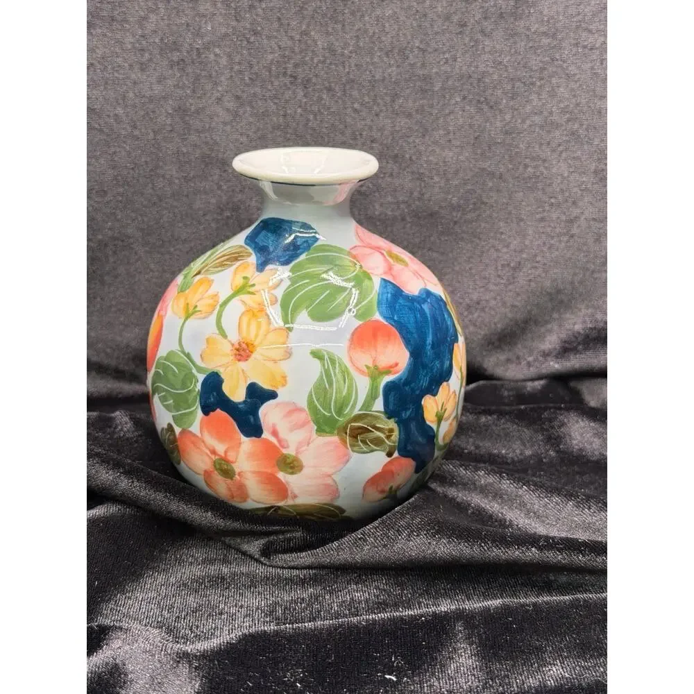 Vintage Hand Painted Thai Floral Porcelain Bud Vase Cottagecore Decor